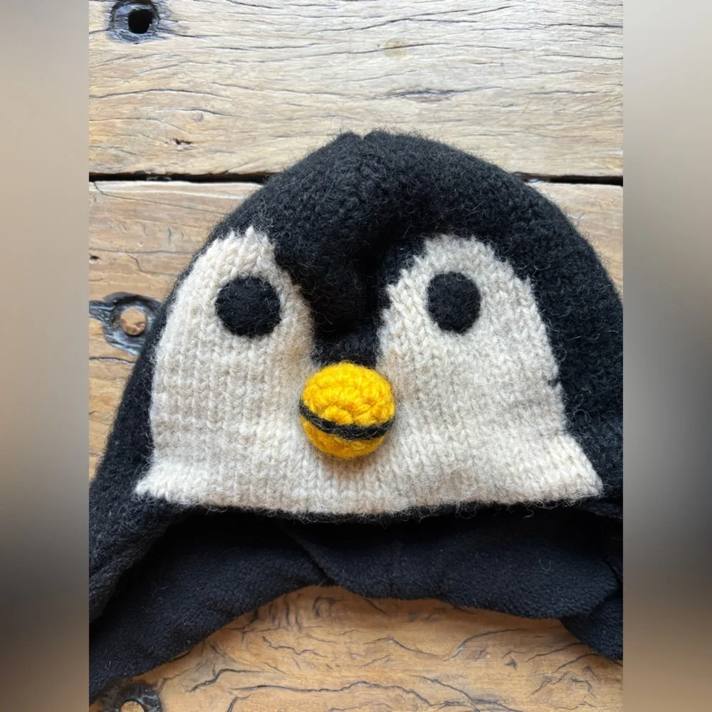 Wool Penguin Hat Fleece Lined Made In Nepal Chunky Knit